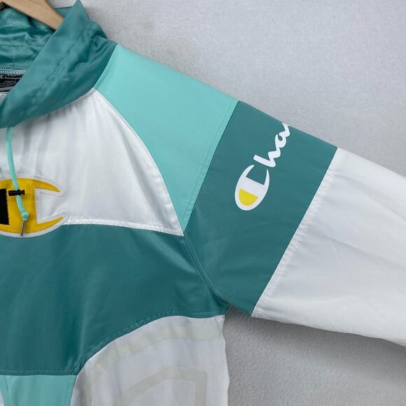 CHAMPION Jacket Mens S Big C Windbreaker Colorblock Reflective Pullover Green - Picture 6 of 15